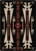 Load image into Gallery viewer, Rug with geometric pattern featuring triangles and arrows on a black background
