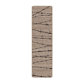 Runner-style game room rug with a subtle barbed wire pattern on a stone-gray base. Suited for narrow spaces, studio entryways, or minimalist setups.