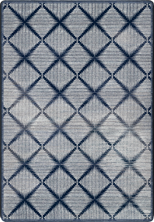 a funky glitchy diamond pattern in denim colored blue for game rooms and areas in the home that need premium stain resistance