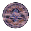 Load image into Gallery viewer, 8x8 round version of the Twilight Caravan rug with symmetrical medallion design in dusk-inspired colors of indigo, rust, and violet


