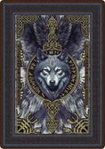 Load image into Gallery viewer, nordic and celtic inspired wolf rug with animal hide, symbols and runes and knotwork
