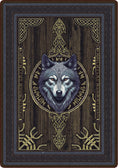 Load image into Gallery viewer, notdic wolf inspired rug with celtic and nordic runes and sybols and wolf head intense for serious game rooms and ttrpg spaces
