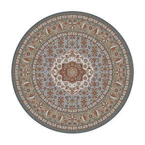 8x8 round version of The Weaver’s Medallion rug with central medallion and floral motifs in soft artisan-inspired colors