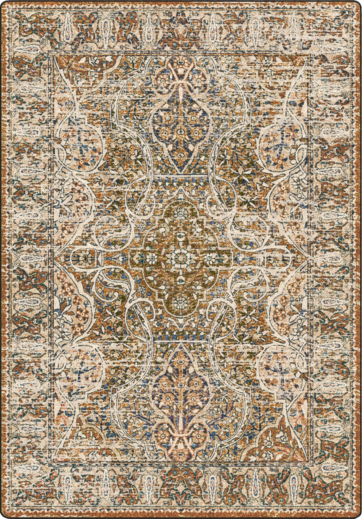 Decorative rug with intricate pattern on a brown background