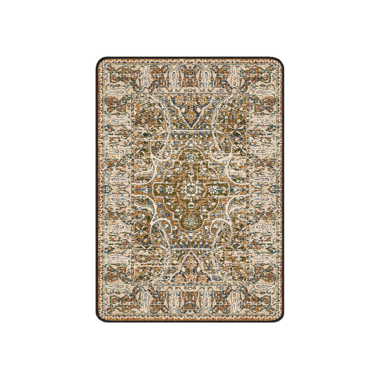 Decorative rug with intricate pattern on a white background