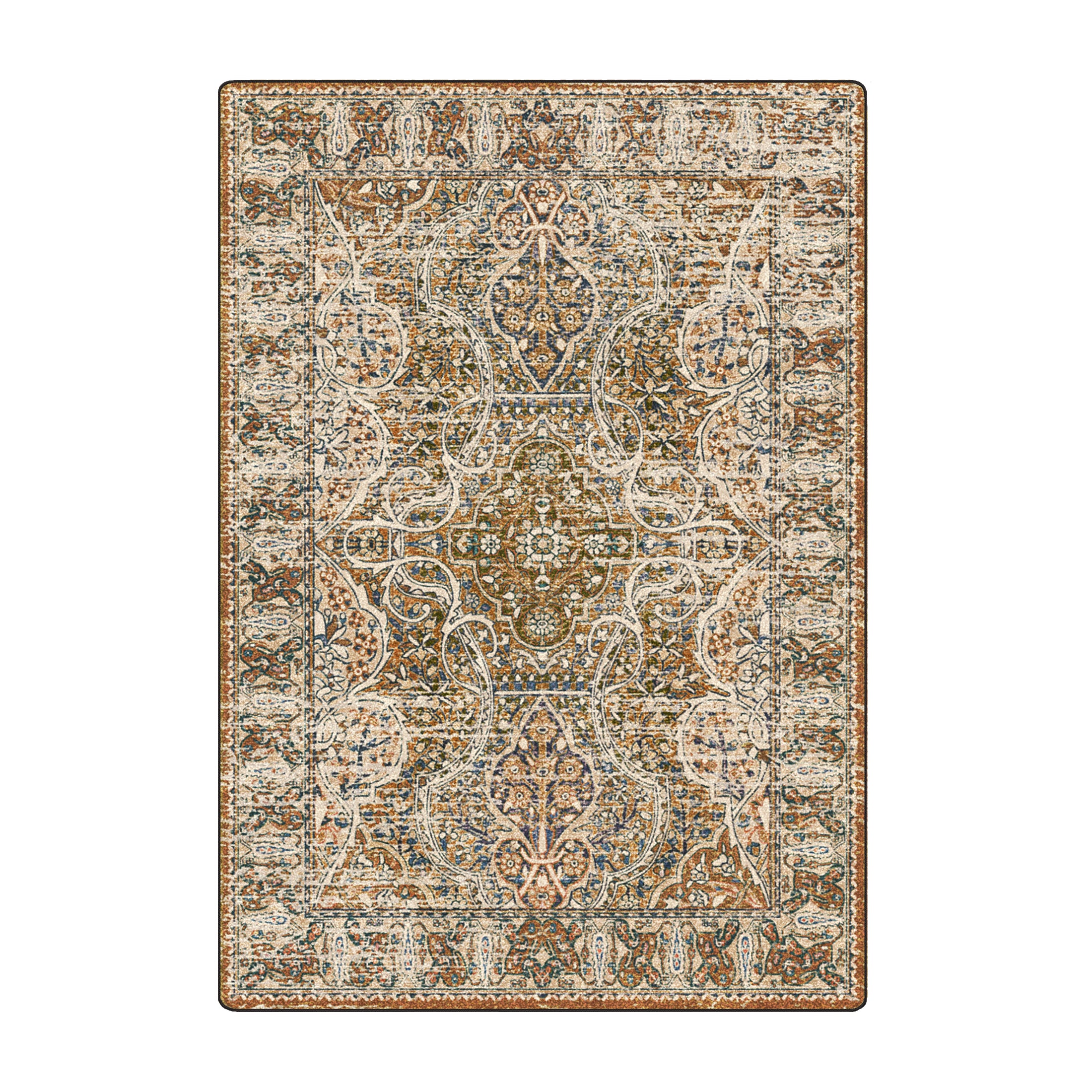 Decorative rug with intricate pattern on a white background