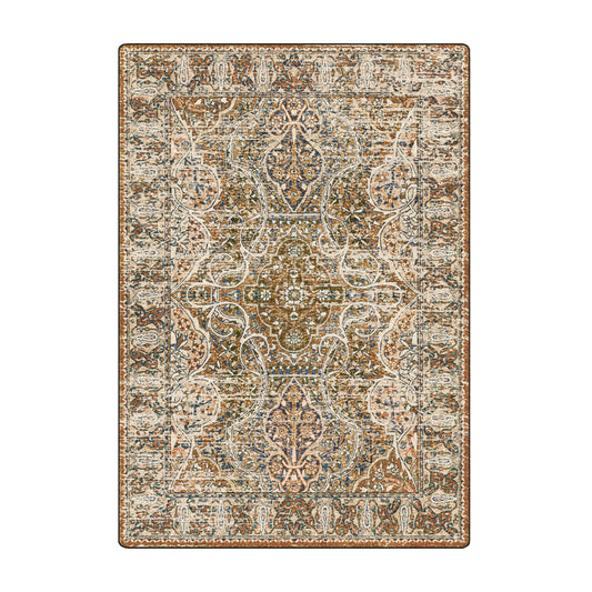 Decorative rug with intricate pattern on a white background