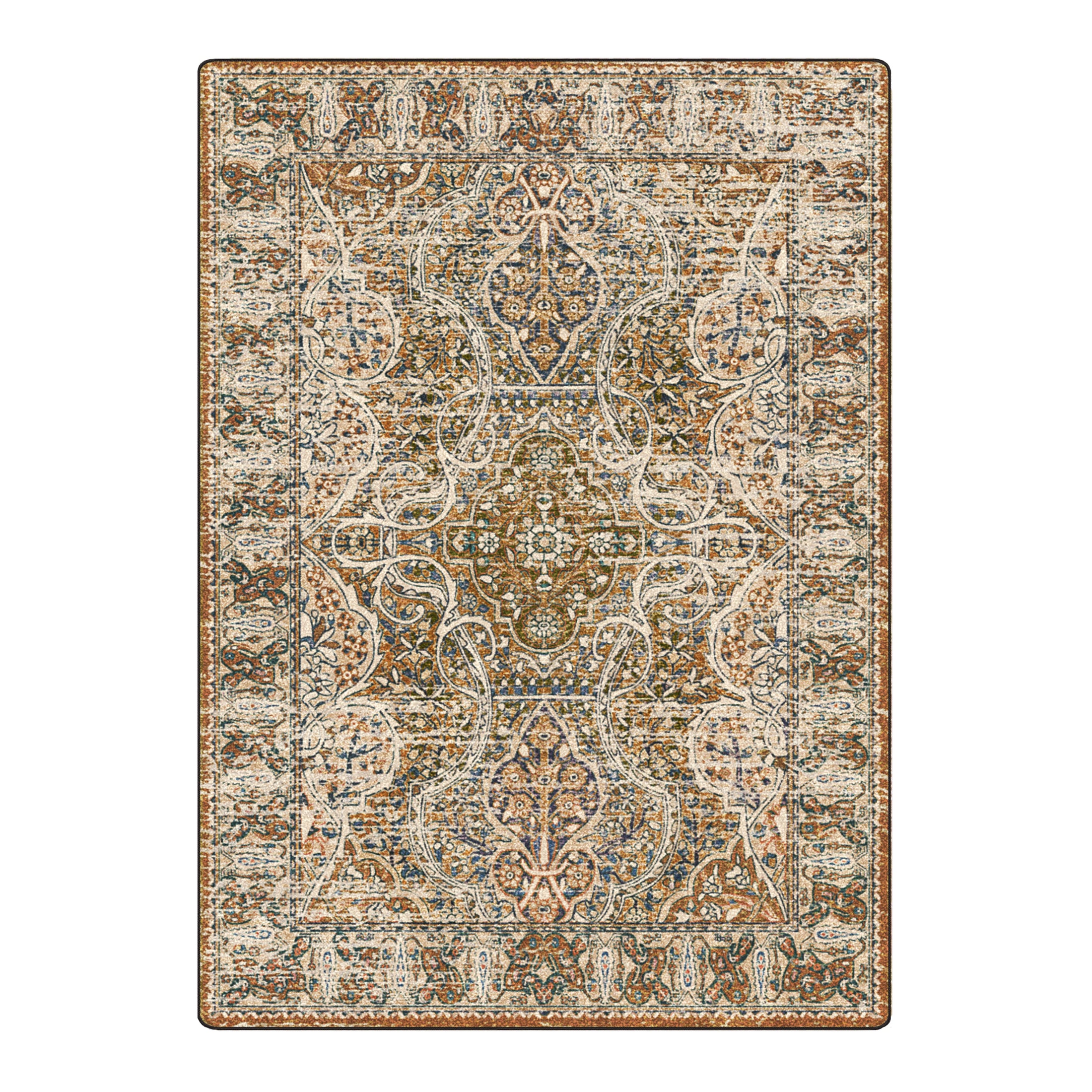 Decorative rug with intricate pattern on a white background