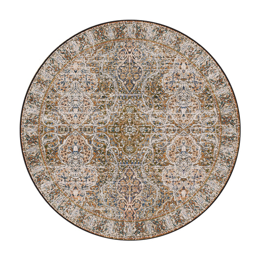 8x8 round version of The Wildroot Rug featuring concentric rootwork patterning in natural moss and ivory tones