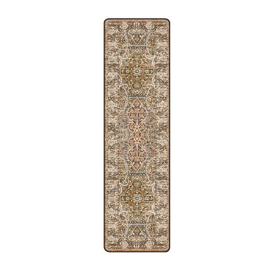 Long rectangular rug with a pattern on a white background